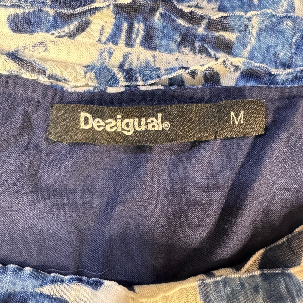 Desigual Patchwork Sheath Dress Womens Size M Blue Floral Mixed Media Ruffle Art - Picture 11 of 11